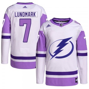 Authentic Adidas Youth Simon Lundmark White/Purple Hockey Fights Cancer Primegreen Jersey - NHL Tampa Bay Lightning