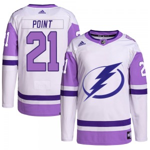 Authentic Adidas Youth Brayden Point White/Purple Hockey Fights Cancer Primegreen Jersey - NHL Tampa Bay Lightning