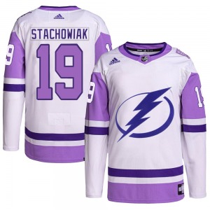 Authentic Adidas Youth Wojciech Stachowiak White/Purple Hockey Fights Cancer Primegreen Jersey - NHL Tampa Bay Lightning