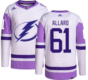 Authentic Adidas Youth Tristan Allard Hockey Fights Cancer Jersey - NHL Tampa Bay Lightning