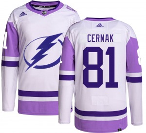 Authentic Adidas Youth Erik Cernak Hockey Fights Cancer Jersey - NHL Tampa Bay Lightning
