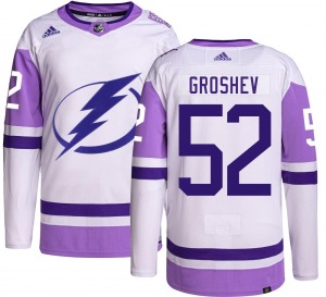 Authentic Adidas Youth Maxim Groshev Hockey Fights Cancer Jersey - NHL Tampa Bay Lightning