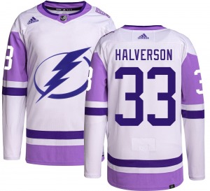 Authentic Adidas Youth Brandon Halverson Hockey Fights Cancer Jersey - NHL Tampa Bay Lightning