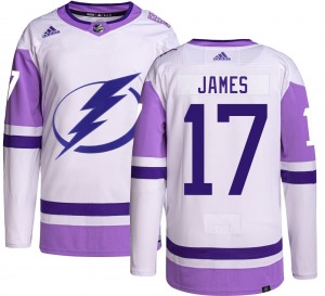 Authentic Adidas Youth Dominic James Hockey Fights Cancer Jersey - NHL Tampa Bay Lightning