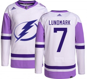 Authentic Adidas Youth Simon Lundmark Hockey Fights Cancer Jersey - NHL Tampa Bay Lightning