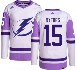 Authentic Adidas Youth Simon Ryfors Hockey Fights Cancer Jersey - NHL Tampa Bay Lightning