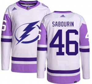 Authentic Adidas Youth Scott Sabourin Hockey Fights Cancer Jersey - NHL Tampa Bay Lightning
