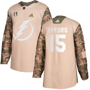 Authentic Adidas Youth Simon Ryfors Camo Veterans Day Practice 2022 Stanley Cup Final Jersey - NHL Tampa Bay Lightning
