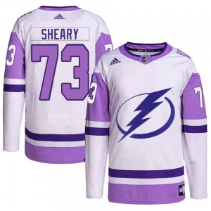 Authentic Adidas Youth Conor Sheary White/Purple Hockey Fights Cancer Primegreen 2022 Stanley Cup Final Jersey - NHL Tampa Bay L