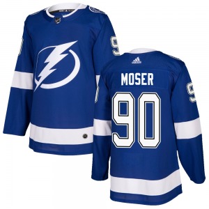 Authentic Adidas Youth Janis Moser Blue Home Jersey - NHL Tampa Bay Lightning