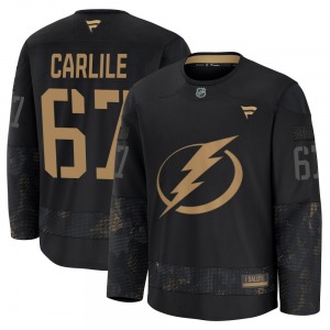 Premium Fanatics Youth Declan Carlile Black 2024 Military Appreciation Practice Jersey - NHL Tampa Bay Lightning