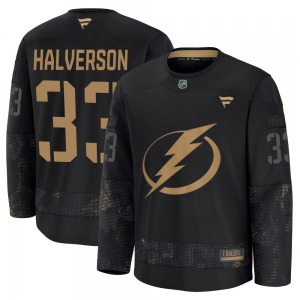 Premium Fanatics Youth Brandon Halverson Black 2024 Military Appreciation Practice Jersey - NHL Tampa Bay Lightning