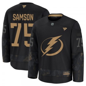 Premium Fanatics Youth Ethan Samson Black 2024 Military Appreciation Practice Jersey - NHL Tampa Bay Lightning