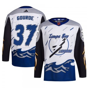 Authentic Adidas Youth Yanni Gourde White Reverse Retro 2.0 Jersey - NHL Tampa Bay Lightning