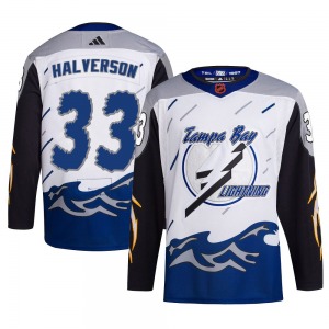 Authentic Adidas Youth Brandon Halverson White Reverse Retro 2.0 Jersey - NHL Tampa Bay Lightning