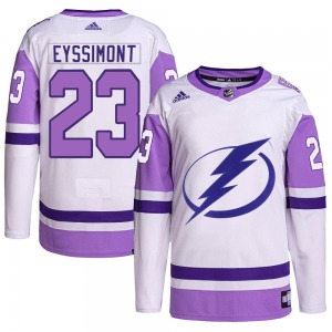 Authentic Adidas Adult Michael Eyssimont White/Purple Hockey Fights Cancer Primegreen 2022 Stanley Cup Final Jersey - NHL Tampa 