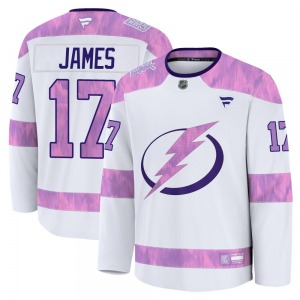 Premium Fanatics Adult Dominic James White 2024 Hockey Fights Cancer Practice Jersey - NHL Tampa Bay Lightning