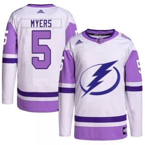 Authentic Adidas Adult Philippe Myers White/Purple Hockey Fights Cancer Primegreen Jersey - NHL Tampa Bay Lightning
