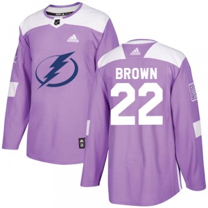 Authentic Adidas Youth Logan Brown Purple Fights Cancer Practice Jersey - NHL Tampa Bay Lightning