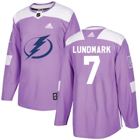 Authentic Adidas Youth Simon Lundmark Purple Fights Cancer Practice Jersey - NHL Tampa Bay Lightning