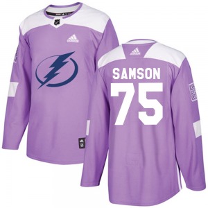 Authentic Adidas Youth Ethan Samson Purple Fights Cancer Practice Jersey - NHL Tampa Bay Lightning