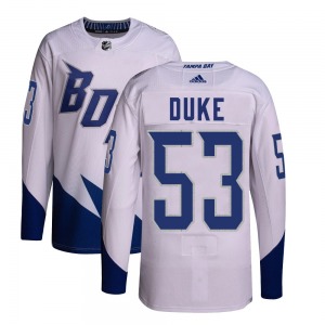 Authentic Adidas Youth Dylan Duke White 2022 Stadium Series Primegreen Jersey - NHL Tampa Bay Lightning