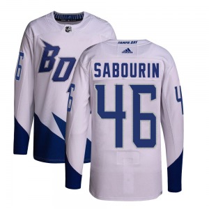 Authentic Adidas Youth Scott Sabourin White 2022 Stadium Series Primegreen Jersey - NHL Tampa Bay Lightning