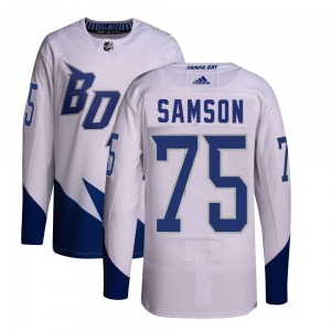 Authentic Adidas Youth Ethan Samson White 2022 Stadium Series Primegreen Jersey - NHL Tampa Bay Lightning