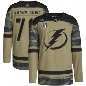 Authentic Adidas Adult Emil Martinsen Lilleberg Camo Military Appreciation Practice 2022 Stanley Cup Final Jersey - NHL Tampa Ba