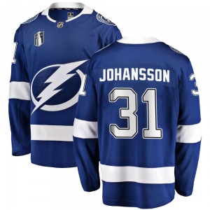 Breakaway Fanatics Branded Adult Jonas Johansson Blue Home 2022 Stanley Cup Final Jersey - NHL Tampa Bay Lightning